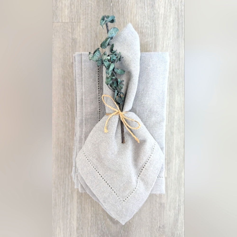 100% Cotton Grey Hemstitch Dinner Napkins Set of 8